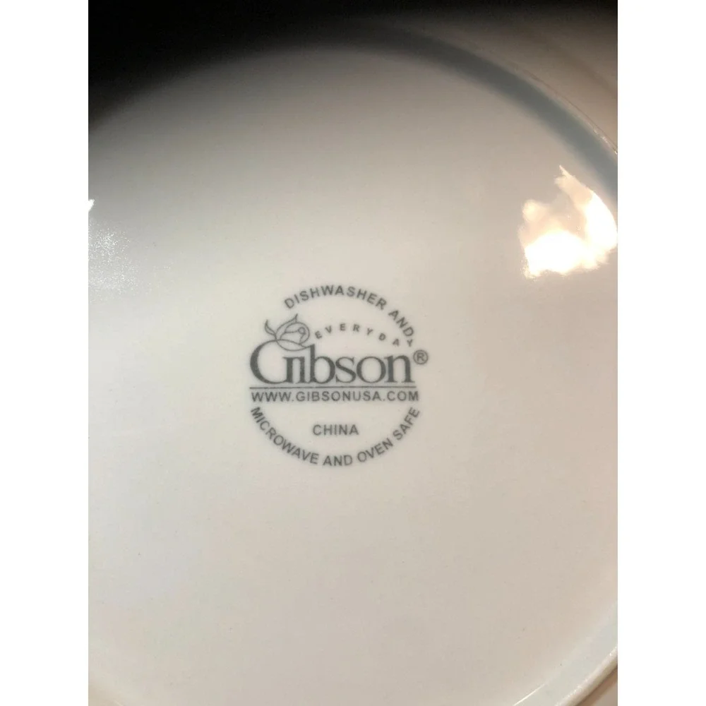 2 -Gibson Everyday Dinner Plates White with Cobalt Blue Band/Trim 9.75